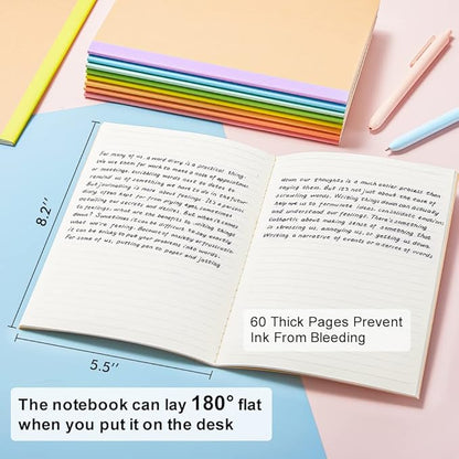 feela 16 Pack Composition Notebook Bulk, Kraft Cover Lined Blank College Ruled Travel Journals with Pastel Color Spine For Women Students Office, 60 Pages, 8.3”x 5.5”, A5, 8 Pastel Colors