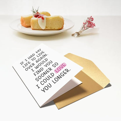 Chenive Romantic Anniversary Card for Husband Wife, Funny Birthday Card for Men Women, Sweet Poem Valentine's Day Card for Boyfriend Girlfriend, Find You Sooner Love You Longer
