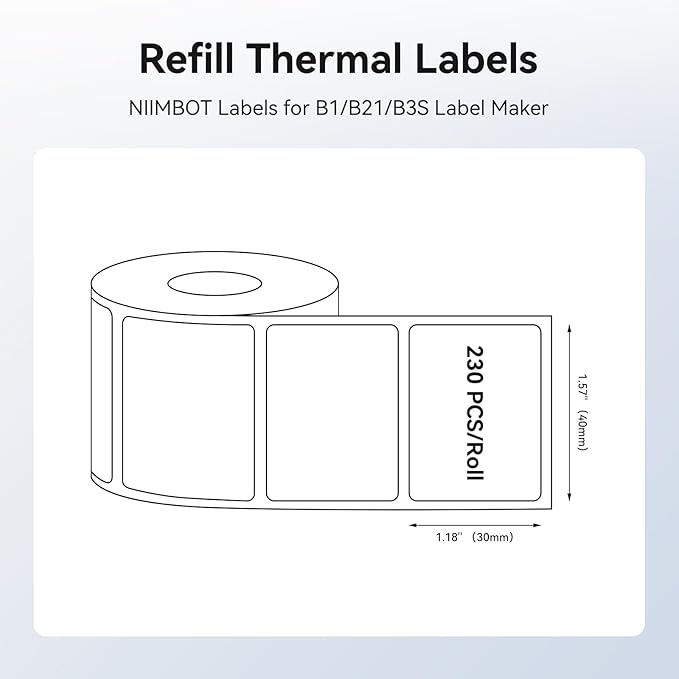 Storage Bin Labels for NIIMBOT B1 B21 B3S, 1.57'' x 1.18'' (40x30mm) Kitchen Labels for Containers, Waterproof, Oil-Proof and Tear-Proof Thermal Printer Labels