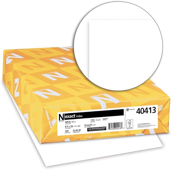 Wausau Exact Index Cardstock, 250 Sheets, White, 94 Brightness, 110 lb, 8.5 x 14 Inches