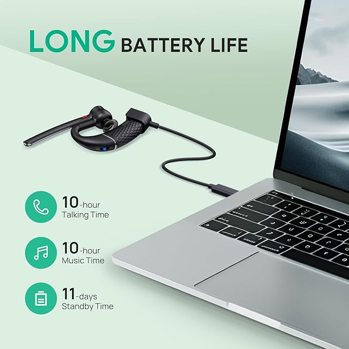 Yealink BH71 Lite Bluetooth Headset,Wireless Earpiece with 4 Noise Cancelling Microphone,10H Talk Time, Adjustable Ear Hook,Bluetooth Earphones for Cell Phone,Driving,Office Work