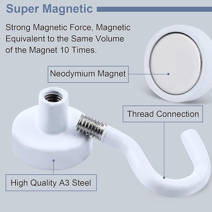 DIYMAG Magnetic Utility Hooks, 30Lbs Heavy Duty Rare Earth Neodymium Magnet Hooks with Nickel Coating for Kitchen, Garage, Cruise, Classroom, Workplace and Office etc, 3 Packs (White)