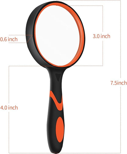2 Pack 75mm 10X Handheld Magnifying Glass,Rubber Reading Magnifier for Kids Seniors, Suitable for Hobbies and Science
