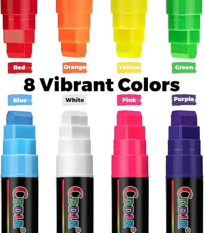 Window Chalk Markers for Cars Washable,Jumbo Liquid Chalk Marker with 8 Colors 10mm Thick Tips,Window Paint Markers for Auto,Glass,Blackboards,Bistro, Mirror, Poster, Business