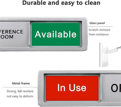 Conference Room In Use/Available Sign, Vacant Occupied Door Sign for Home Office Restroom,Non-Scratch Magnetic Privacy Slider Door Signs Tells Whether Room Vacant or Occupied, Silver, 7'' x 2''