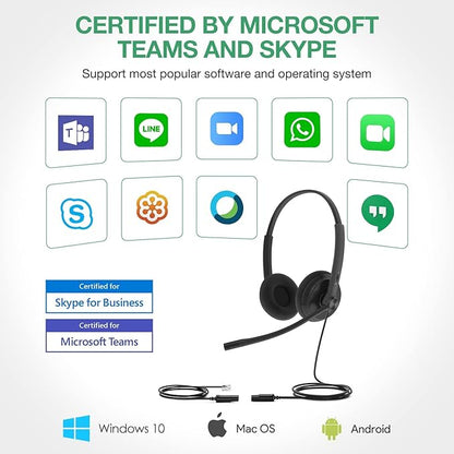Yealink Phone Headsets for Office Phones YHS34 Lite QD to RJ9 Wired Headset for Yealink Compatible with Poly Snom Grandstream Phones Desk Landline Headset with Microphone -Dual/111g/2.1m Cable