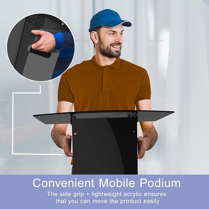 Acrylic Podium Stand with Storage Shelf,Black Lecterns & Podiums,Pulpits for Churches,Conference,Speeches,Weddings,Classroom,Concert,43" H Professional Presentation Podiums