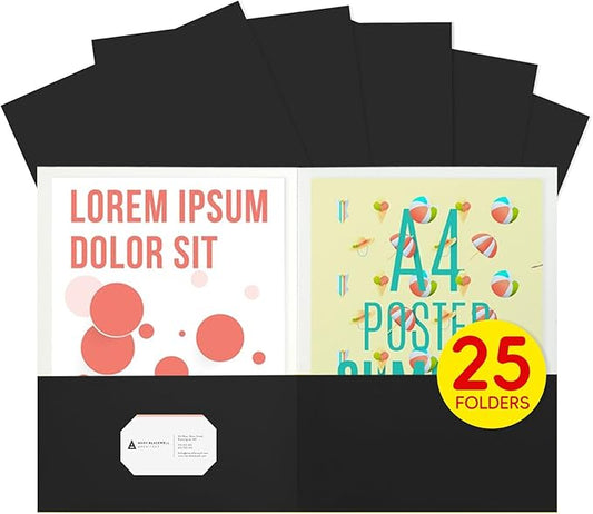 25Pcs Black Two-Pocket Heavyweight File Folder,Letter Size,Paper File Folder for School Office Home Bussines