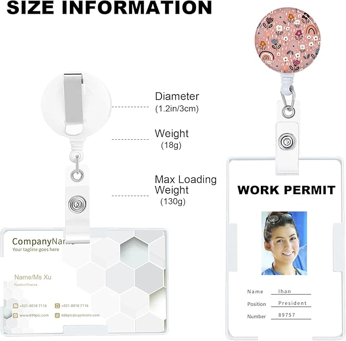 Retro Rainbow Badge Reels Holder Retractable with ID Clip for Nurse Name Tag Card Nursing for Doctor Teacher Student Employee Office Medical Work