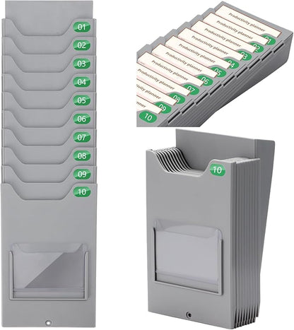 Time Card Holder, 10-Slot Attendance Card Rack, Easy to Hang, Retractable Time Card Wall Holder Rack with Number Labels 01-10