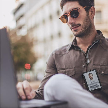 LIUGX Badge Holder, ID Card Holder with Metal Clip - Durable Polycarbonate (Holds 1 to 4 Cards), Portable Wallet for Office, Laborer, Police, Work, Dark Blue