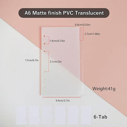 DY.2ten Clear Dividers for 6 Ring Binder, 6-Tab Sturdy Plastic Dividers, A6 Index Divider, 6 Hole Binder Dividers, Insertable Notebook Planner Tab Dividers for Binders