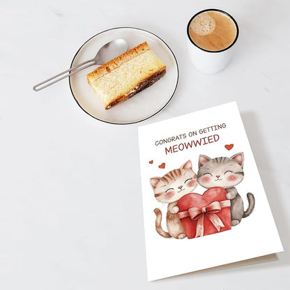 Cute Cat Wedding Card, Engagement Card for Cat Lover, Funny Wedding Congratulations Card for Couple, Congrats On Getting Meowwied Pun Card