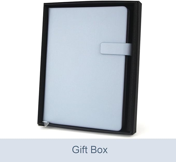 A5 Hard Cover Notebook with Pen Holder, Gold Edges & 180° Lay Flat - Large 5x8.25 Lined, Bookmark, Gift Box - Durable Journal for Office, Study, Travel - Writers, Students (Light Blue)