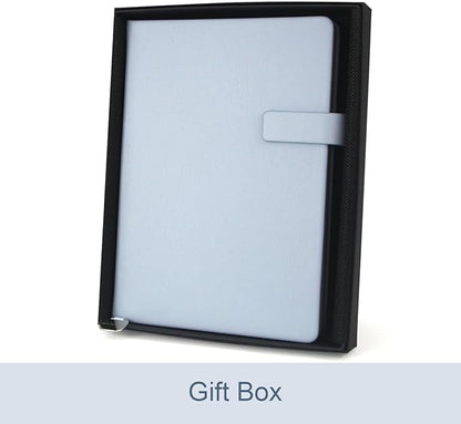 A5 Hard Cover Notebook with Pen Holder, Gold Edges & 180° Lay Flat - Large 5x8.25 Lined, Bookmark, Gift Box - Durable Journal for Office, Study, Travel - Writers, Students (Light Blue)