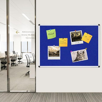 VIZ-PRO Notice Board Felt Blue, 48 X 24 Inches, 3 Pack, Silver Aluminium Frame