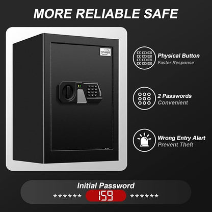 Tenamic Fireproof Safe Box 2.2 Cuft Electronic Digital Security Box, Keypad Large Lock Box Cabinet Safes with Internal Light, Solid Alloy Steel Office Hotel Home Safe with 2 Passwords, Black