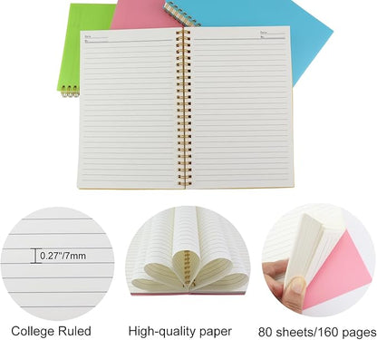 Spiral Notebook Journal,5.5" x 8.5" Plastic Hardcover College Ruled Notebook with 4 Colors,80 Sheets / 160 Pages Per Journal for Work,Study and Notes (light green,light blue,yellow,pink).