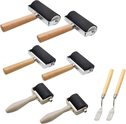 8 Pack Rubber Roller - Brayer Rollers with 3 Size for Crafting Brayer Rollers for Printmaking Brayer Tool Paint Brush Ink Applicator Art Craft Oil Painting Tool 2.4 in,4 in,5.91 in (8 Pack) HRJZF