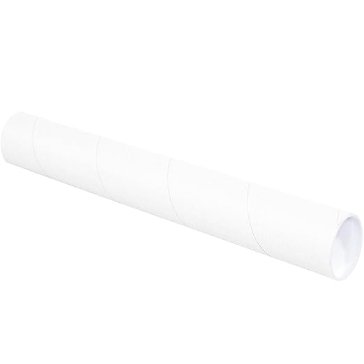 BOX USA BP3015W Mailing Tubes with Caps, 3" x 15", White (Pack of 24)