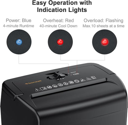 Bonsaii 10-Sheet Cross Cut Paper Shredder, 5.5 Gal Home Office Heavy Duty Shredder for Credit Card, Staple, Clip with Transparent Window(C209-D)