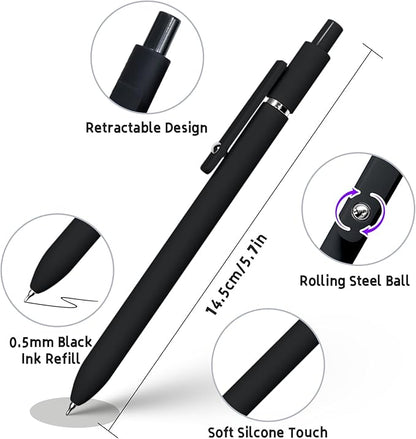 UIXJODO 6 Pcs Gel Pens 0.5mm Quick Dry Black Ink Pens Fine Point Smooth Writing Pens, Cute Office and School Supplies Gifts for Women Teacher Students (6 Pcs Black White Grey Silver)