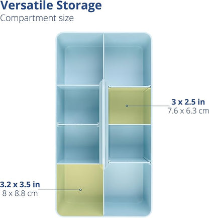 BLUE GINKGO Stackable Organizer Caddy – Korean-Made Portable Tote for Bathroom, Office, Crafts, or School Supplies (Long Rectangle, Blue)