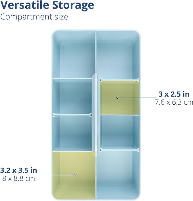 BLUE GINKGO Stackable Organizer Caddy – Korean-Made Portable Tote for Bathroom, Office, Crafts, or School Supplies (Long Rectangle, Blue)