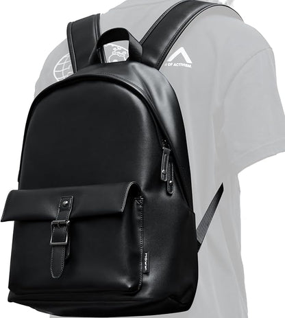 Black Leather Backpack For Men Waterproof Carry On BackPack Large Rucksack Fit 16-inch Laptop Hiking Daypack Travel Sport College Backpack