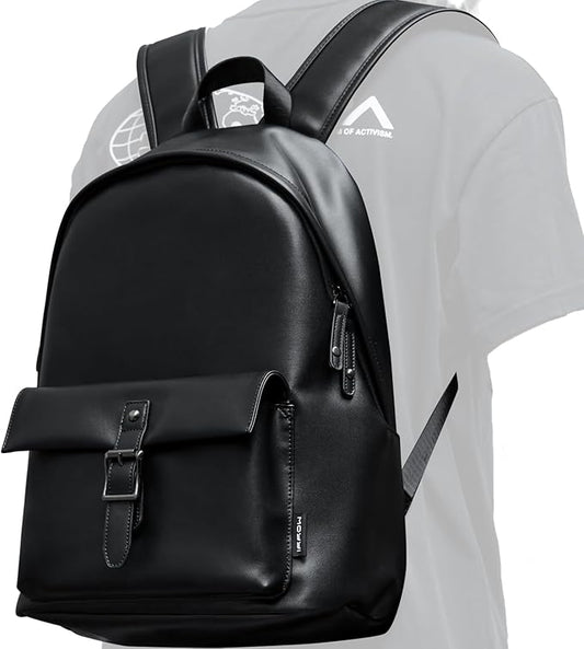 Black Leather Backpack For Men Waterproof Carry On BackPack Large Rucksack Fit 16-inch Laptop Hiking Daypack Travel Sport College Backpack