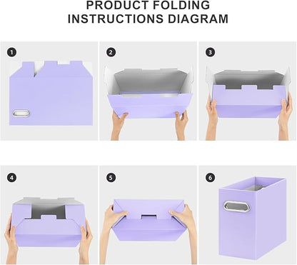 Oterri File Organizer, Small Storage Box, Cardboard File Folder Organizer, Collapsible File Box, Hanging File Organizer for Letter Size, Portable File Box with Handle, Only Box (Purple,8 Packs)