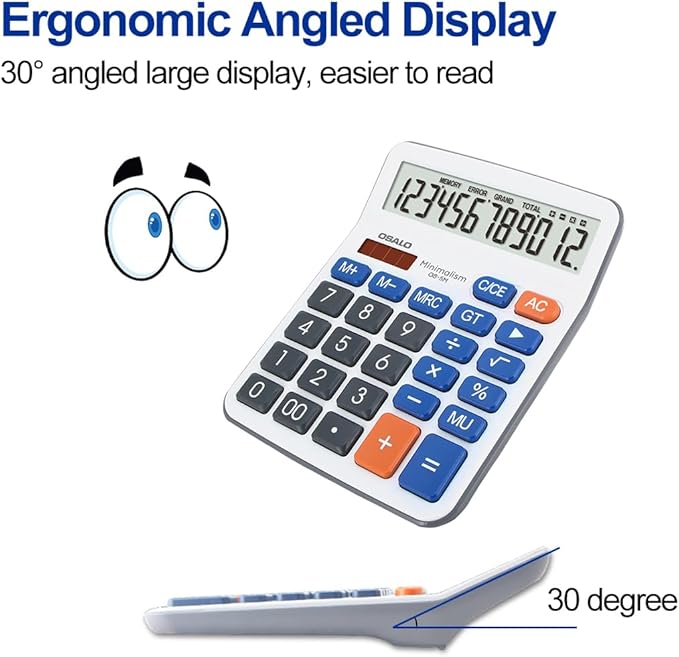 Desktop Calculator Extra Large 5-Inch Clear LCD Display 12-Digit Big Number Button Office Calculator with Auto Sleep Function (OS-5M)