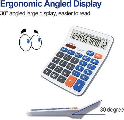 Desktop Calculator Extra Large 5-Inch Clear LCD Display 12-Digit Big Number Button Office Calculator with Auto Sleep Function (OS-5M)