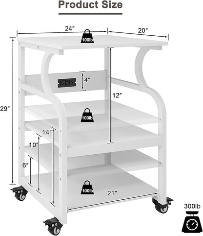 Natwind Large Printer Stand,24''x20''x29''Printer Table with Adjustable Storage Shelf,3 Tier Rolling Printer Cart with Wheels,Home Office Multifunctional Shelves for Heat Press,3D Printer (White)
