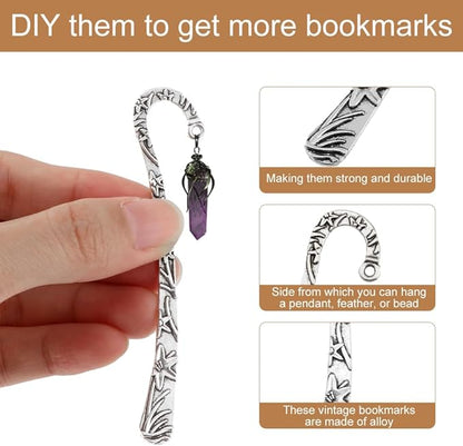 13pcs/Set Metal Bookmark for Women Men, Hairpin Hook Antique Tibetan Silver Carved Hook Bookmarks with Loop, Unique Charm Book Marker for Book Lovers Unique Gift