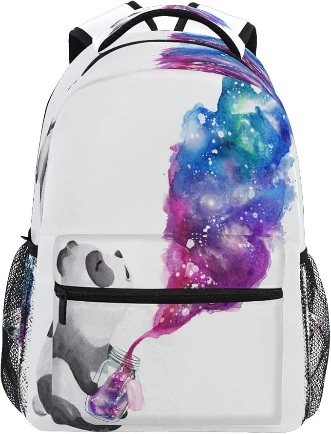 Blueangle Panda Holding Galaxy Glass Jar Printing Computer Backpack - Lightweight School Bag for Girls, Boys, Teens