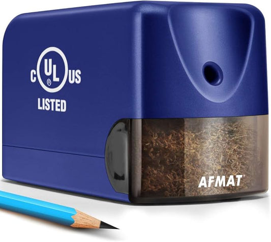 AFMAT Electric Pencil Sharpener, Heavy Duty Pencil Sharpeners for Classroom, Home, UL Listed Pencil Sharpener for 6.5-8mm No.2/Colored Pencils, 10000+ Sharpening Times, Model S230 (Item No. PS28),Blue