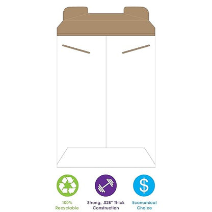 Aviditi 11" x 13 1/2" Stayflats Rigid Flat Mailers, White, For Keeping Documents, Photos, and Artwork Protected During Shipping (100 Pack)