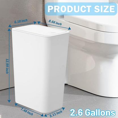 SHPMXUPW 3 Pack Bathroom Small Trash Can with Lid,10L / 2.6 Gallon Slim Garbage Bin Wastebasket with Pop-Up Lid for Bedroom, Office, Kitchen, Craft Room, Fits Under Desk/Cabinet/Sink