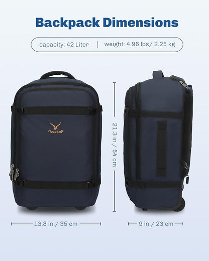 Hynes Eagle Rolling Backpack 42L Backpack with Wheels Airline Approved Carry on Luggage Laptop Travel Backpack for Women Men Dark Blue