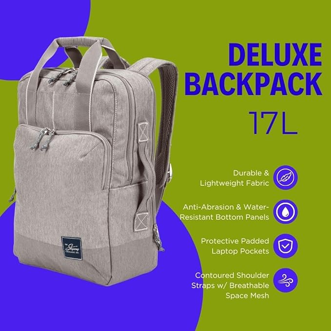 Skyway Luggage Rainier Deluxe Backpack, Eco-Friendly, Made of 100% rPET Travel Laptop Bag for Women & Men, Flight Approved Carry On Bag, 17L, Zion Gray