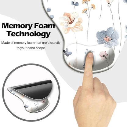 Ergonomic Mouse Pad with Wrist Support and Coaster,Mouse Pads with Non-Slip PU Base for Home Office Working Studying Easy Typing & Pain Relief Beautiful Plants