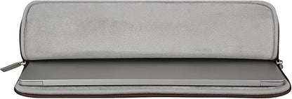 RAINYEAR 14 Inch Laptop Sleeve Soft PU Leather Case Protective Water Resistant Zipper Cover Carrying Bag Compatible with 14" Notebook Computer Chromebook, 14 MacBook Pro A2442(Brown)