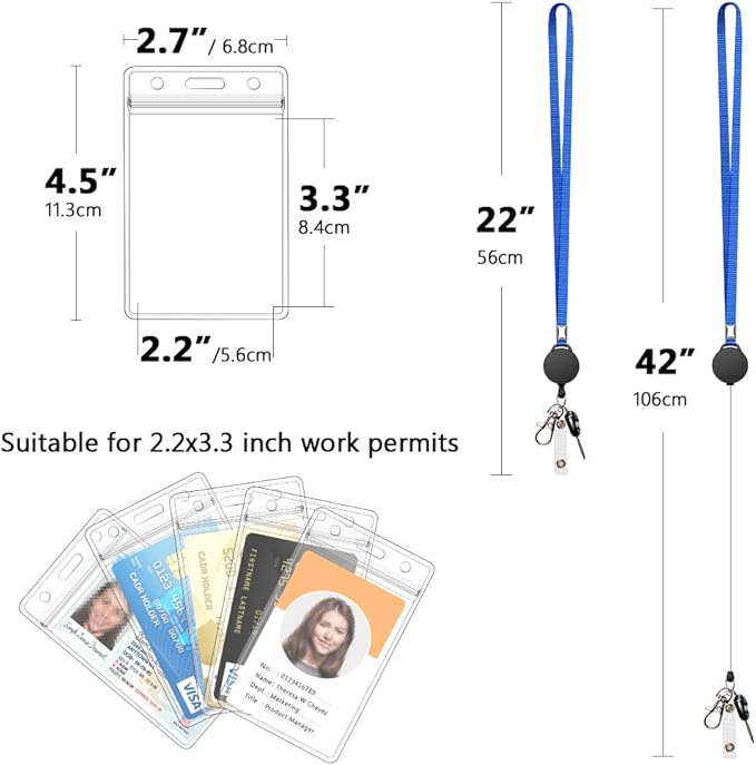 6 Pack Retractable Badge Lanyards and ID Badge Holder, Strap Lanyard with Swivel Metal Clasp for Badge Holders, Keychains, Offices, Staff, Students, Employees, Blue