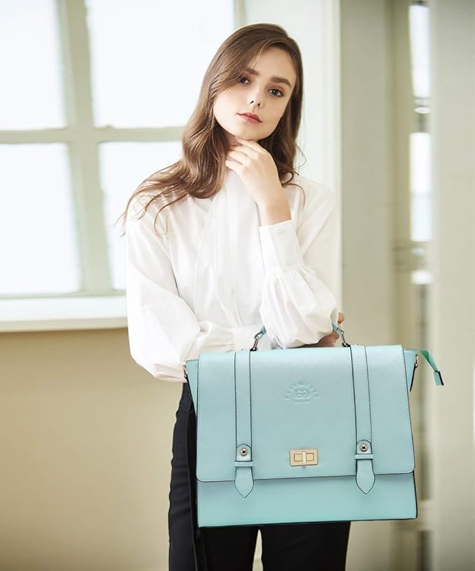 Laptop Briefcase for Women,15.6 Inch Work Tote Bag Trendy Computer Bag Business Satchel Purse with Professional Protection Padded Compartment for Work Travel,Mint