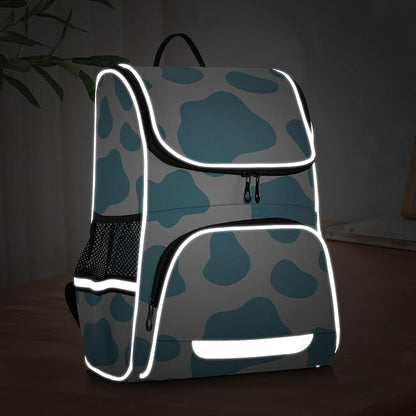 Cow Print Backpack with Reflective Strip for Kids Boys Girls Elementary School Bag Removable Chest Strap