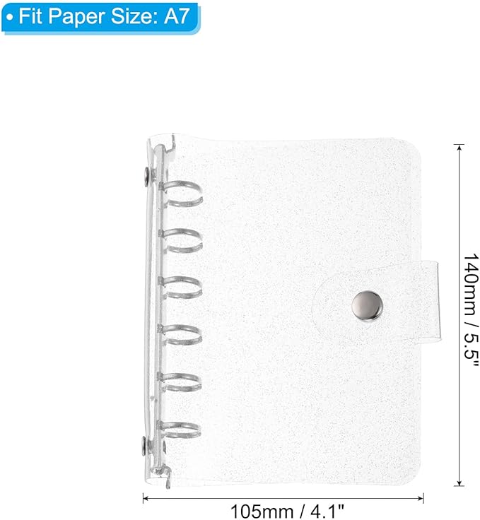 PATIKIL A7 Clear Binder Cover, Soft PVC Bling Loose Leaf Binder Protector Refillable Notebook Shell with Snap Button Closure for DIY Meeting Notebook Folder, Clear