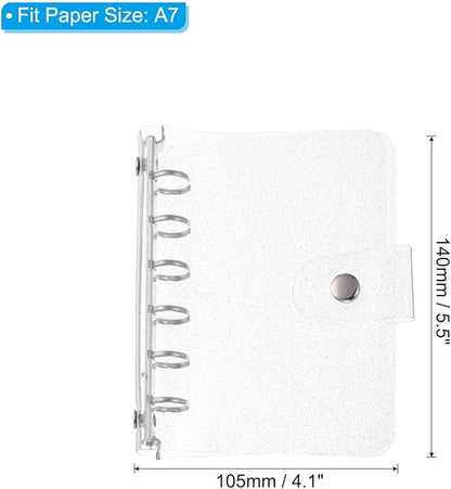 PATIKIL A7 Clear Binder Cover, Soft PVC Bling Loose Leaf Binder Protector Refillable Notebook Shell with Snap Button Closure for DIY Meeting Notebook Folder, Clear