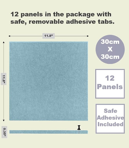 Cork Board 48 x 36 Alternative – 11.8x11.8x0.35 Inches 12 Pack Felt Wall Tiles with Safe Removable Adhesive, Large Cork Board for Office Walls Pin Board Cork Tiles for Classroom - Baby Blue