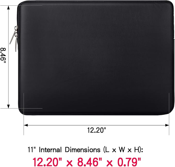 RAINYEAR 11 Inch Laptop Sleeve Soft PU Leather Case Protective Water Resistant Zipper Cover Padded Carrying Bag Compatible with 11.6'' MacBook Air Surface for 11" Chromebook Notebook Computer (Black)